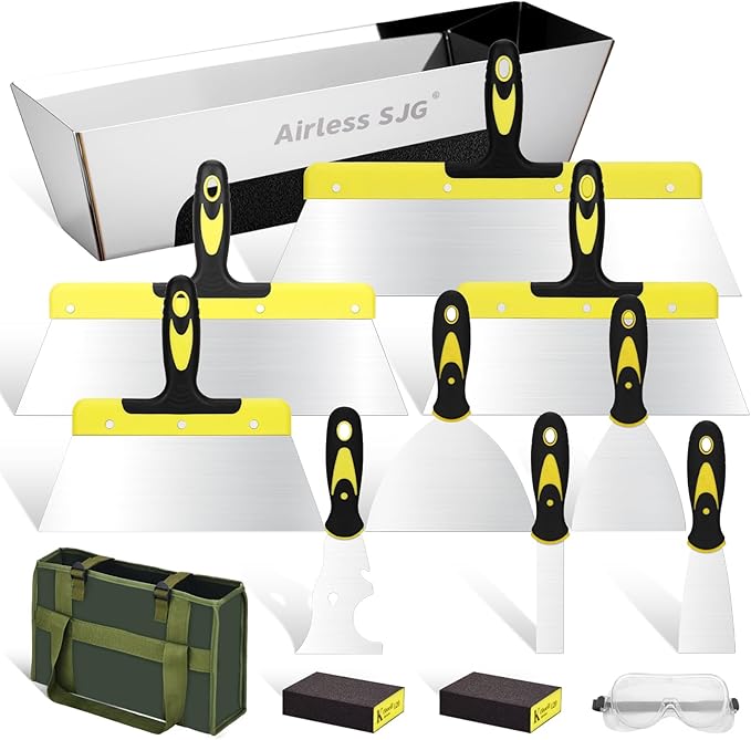 14PCS Drywall Knife Set, Hand Tool Kit Include Stainless Steel Putty Knives, Taping Knives, Painter Scraper, 14" Drywall Mud Pan,Oxford Carry Bag & Sanding Block,Spackle Tools for Home