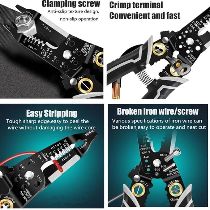 Generic szhdxsy Multifunctional Wire Cutter and Stripper, 9-in-1 Wire Stripper Tool, Crimper, Cable Tool with Stripping, Cutting, and Crimping Functions, Wire Splitting and Winding