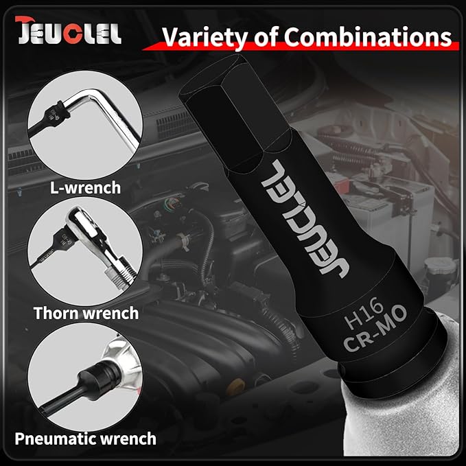 8PCS Hex Impact Bit Socket Set, 1/2-Inch Impact Drive Allen Socket Kit, Cr-Mo Steel Lengthen Hex Screwdriver Socket Adapter