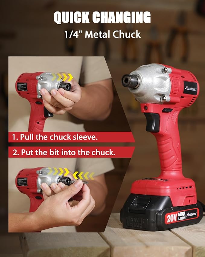 AVID POWER Impact Driver Kit, 250N.m. 20V Brushless Impact Driver Set, 2 Variable Speeds, 1/4 Cordless Impact Driver with Brake Stop Function, 4Pcs Sockets & 4Pcs Driver Bits