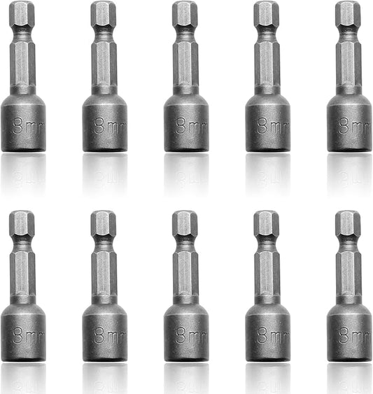 10 Pcs Quick-Change Power Nut Driver Set 5/16" (8mm) Hex Shank Magnetic Power Nut Setter Driver Bits