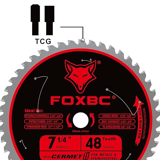 FOXBC 7-1/4 inch Metal Cutting Saw Blade for Evolution, Jancy, Morse and Similar Metal Cutting saws, 20mm Arbor