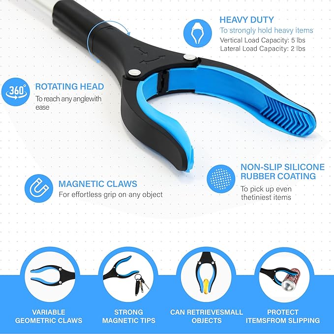 Grabber Reacher Tool - 32??Reacher Grabber Tool with Strong Magnetic and Swivel Head - Heavy Duty Pick Up Stick Grabbers for Seniors, Trash, Surgery Recovery Must Haves Gifts(Blue)