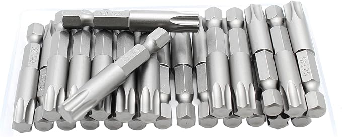TEMO 25 pc T45 Torx Star Head Screwdriver Bit Set, S2 Steel 6 Point T-45 2 Inch Screwdriver Insert Bits
