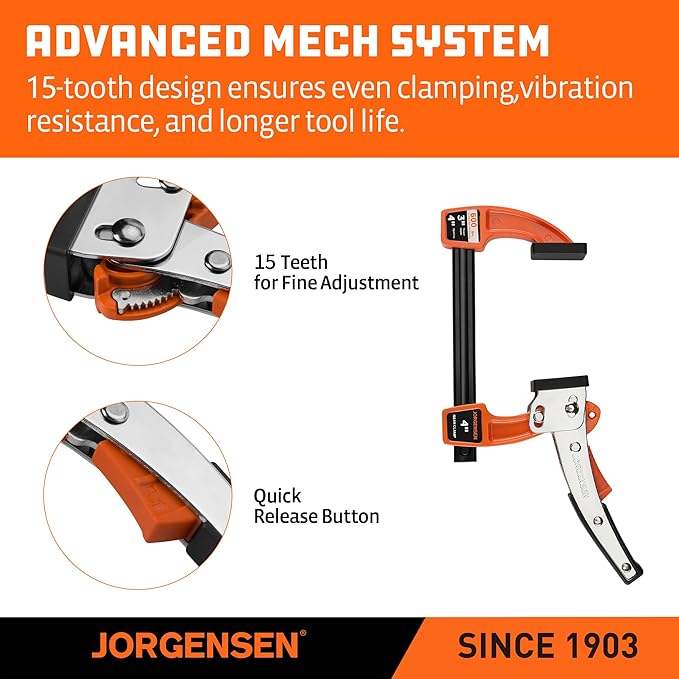 Jorgensen 4-inch Bar Clamp Set, Ratcheting Bar Clamp for Woodworking, Quick Release Gear Clamp with 600 lbs Load Limit - 2 Pack