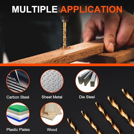 COMOWARE 230 Pcs Titanium Coated Drill Bit Set for Wood, Metal, Plastic & Aluminum Alloy - 3/64" to 1/2" with Storage Case