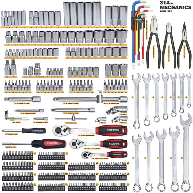 STARWORK TRUE MECHANIC??314-Piece Mechanics Tool Set and Socket Set, Professional Metric Set