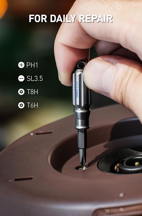 KEEPO LINK Small Screwdriver Set with 4 Magnetic Bits (PH1, SL3.5, T6H, T8H), Titanium Mini Torx Screwdriver Keychain, Precision Screwdriver Torx Bit Set for Everyday Carry (Gunmetal Grey)