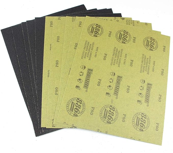 MAXAMN 80 Grit Sandpaper, Wet Dry Sandpaper Sheets 9 x 11 Inches, Silicon Carbide Abrasive Sand Paper for Wood Furniture Finishing, Metal Sanding, Automotive Polishing, DIY Projects, 10 Sheets