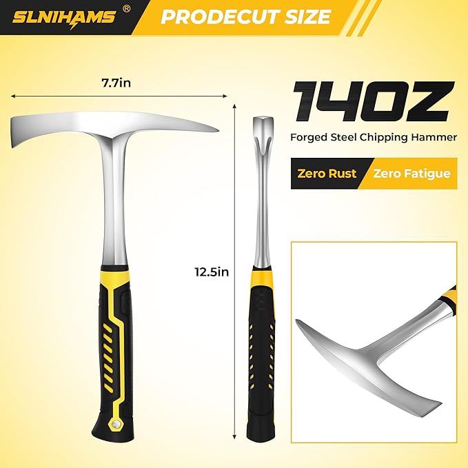 Chipping Hammer, 14oz Welding Chipping Hammer, Heavy Duty Slag Removal Tool with Ergonomic Grip, Non-Slip Handle for Welding, Metal Cleaning, Workshop & DIY Projects