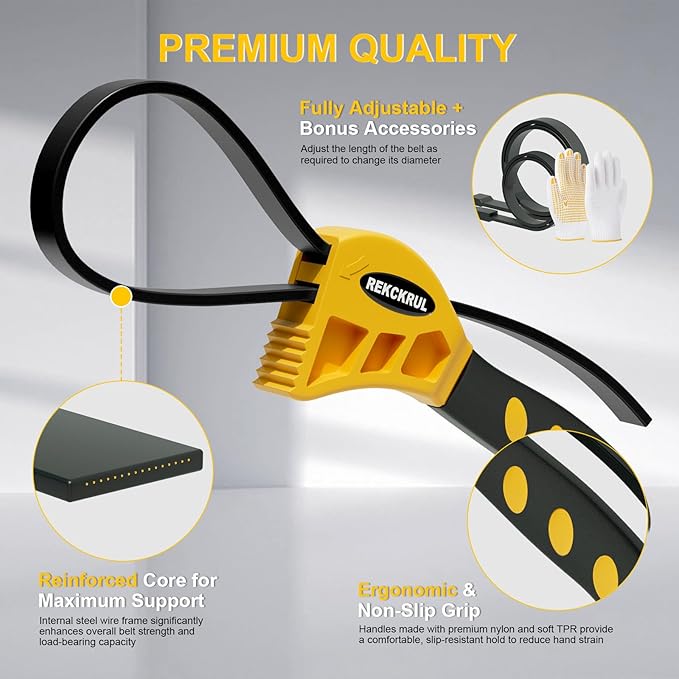 REKCKRUL 2 PCS Heavy-Duty Strap Wrench Set Upgrade ??4" to 6" Diameter Adjustable Oil Filter Wrench, Reinforced Rubber - Jar Opener, Plumbing Tool for Shower Heads, Water Filters, Pipes