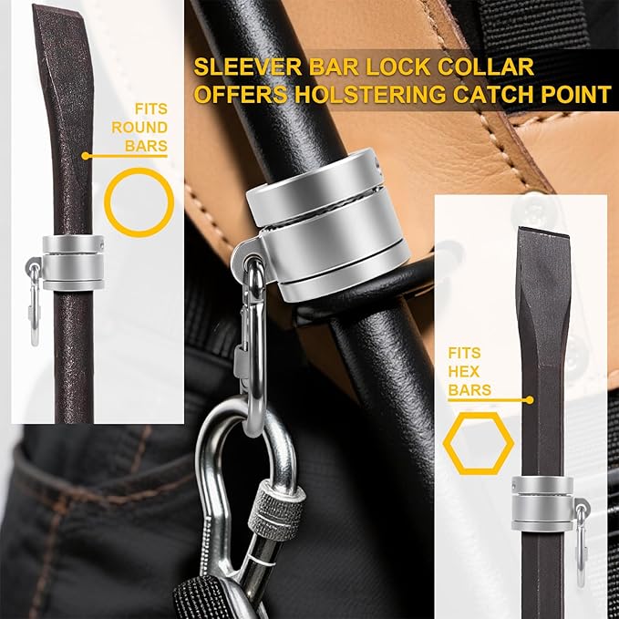 Sleever Bar Lock Collar 7/8, Sleever Bar Lock Collar with Tethering Attachment Point for Tool Lanyard, Compatible 7/8 Bar (Sliver)