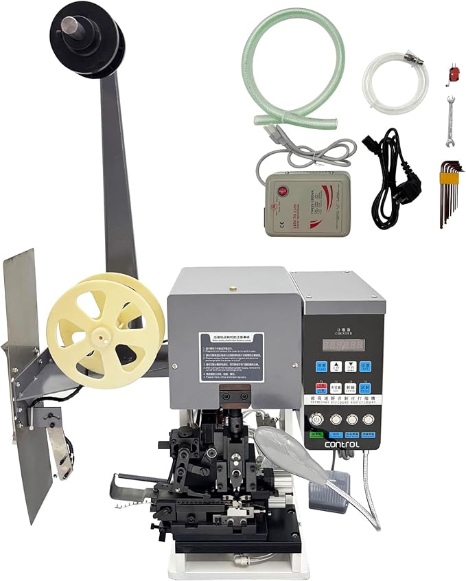 WYDDDARY 220V 1PH Fully Automatic Wire Stripping and Terminal Crimping Machine 1.5T Crimping Capacity 4000 Strokes/Hr Cable Wire Stripping and Crimping Machine