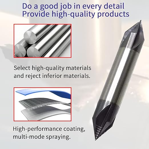 1/2" Carbide Chamfer Mill, 60 Degree, Double End, 4 Flute, Solid Carbide, AlTiN Coated, 3" Overall Length, for Medium Hardness Materials