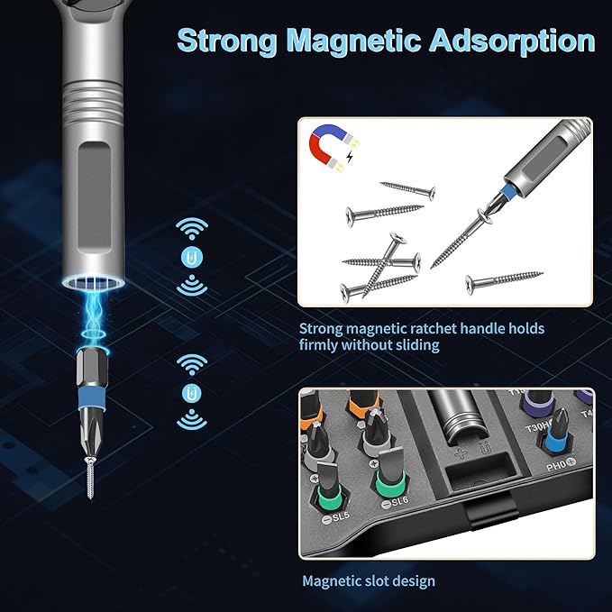 42 in 1 Magnetic Screwdriver, DIY Ratchet Screwdriver Set, Multi Bit Ratcheting Screwdriver Set with Storage Case Repair Tool Kit for Computer Eyeglass Bicycles Watch, Furniture