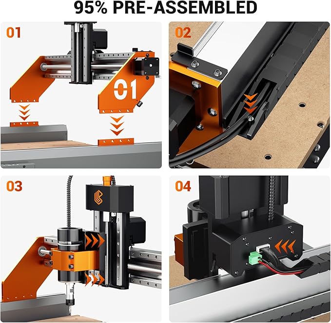 Artsian 01 CNC Router Machine 12000 RPM 300W GRBL Control 3-Axis Engraving 0.1mm Accuracy Spindle Laser Mode Switch Industrial Workrange 16.53''x16.53''x3.54'' Engraver 98% Pre-Assembled