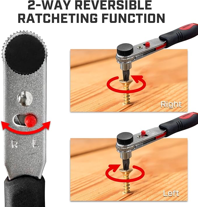 Angle Ratchet Screwdriver Set: 10 Piece Magnetic Bit with 90 degree Mini Offset Low Profile Reversible Drive Handle - Stocking Stuffers with Gift Box
