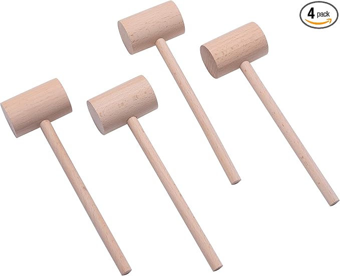 4 Pcs Wooden Crab Lobster Mallets Seafood Hammers, Solid Natural Beechwood