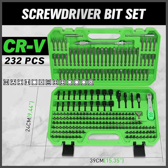 SWANLAKE 232-Piece Ultimate Screwdriver Bit Set, Cr-V Impact Driver Bit Set, Includes Security Bits, Nut Driver, Ratchet Wrench and Bits Holder