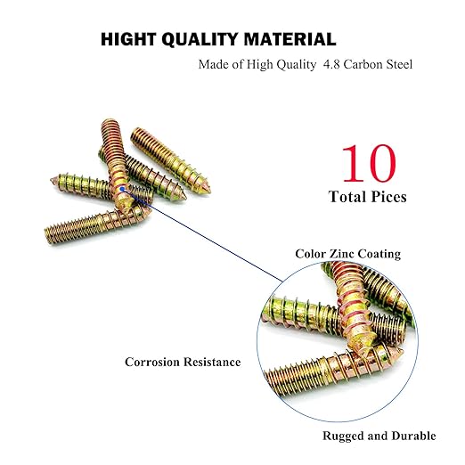 10 Pack 3/8-16 x 2 Inch Hanger Bolts Double Headed Bolts for Furniture Screws 50.8mm Length