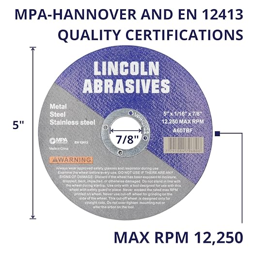 400 Pc 5" x 1/16" x 7/8" Cut-Off Wheels Lincoln Abrasives Metal & Stainless Steel