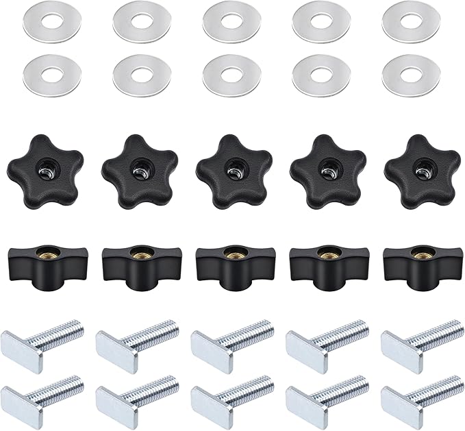 2 pack 36" T-Track with 20pcs T-Track Knob Kit for Woodworking with Screws, Aluminum Alloy Woodworking Tools Double Cut Profile Universal T-Tracks with Predrilled Mounting Holes anodized blue