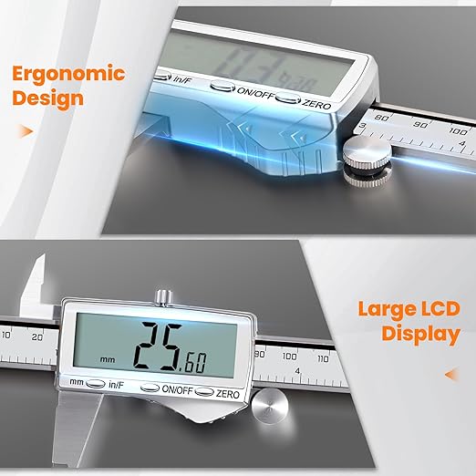 HARDELL Digital Caliper, Rechargeable Calipers with Large LCD Screen, Stainless Steel Caliper Measuring Tool, Auto-Off, Inch/MM/Fraction for DIY/Household/3D-printing