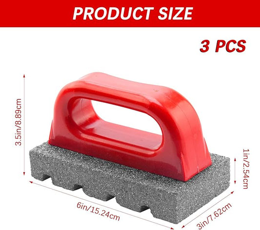 3 Pcs Rub Brick with Handle, Fluted 20-Grit Carbofrax Surface Concrete Tools Masonry Tools Smoothing Cleaning Removing Marks Tool (Red)