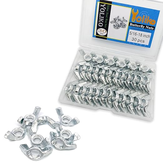 30 PCS 5/16-18 Inch Wingnuts, Quality Carbon Steel Wing Nuts Zinc Plated Fasteners Parts Butterfly Nut, Hand Twist Tighten Hardware Nuts Butterfly Wing-Nut 5/16-18??Assorted Kit