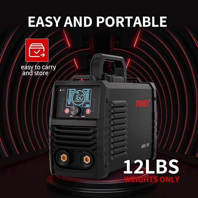 PONEY 110v/220v Portable Stick Welder - Large LED Display 160Amp MMA/Lift TIG 2-in-1 Welding Machine with Hot Start Arc force and Anti-Stick, VRD, Synergic Control IGBT Inverter ARC Welder Machine