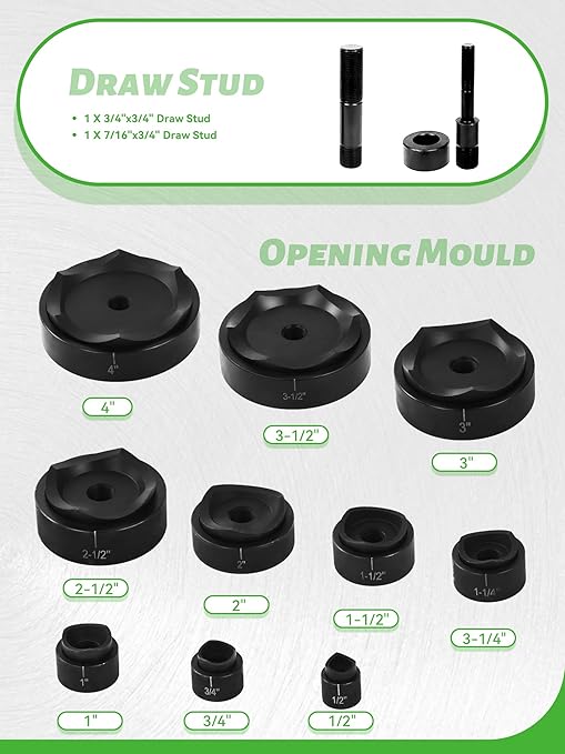 AMZCNC 15 Ton 1/2 Inch to 4 Inch Hydraulic Knockout Punch Driver Tool Kit with 10 Dies Hole Complete Tool Electrical Conduit Hole Cutter Set (15T竊?/2"~4"竊?