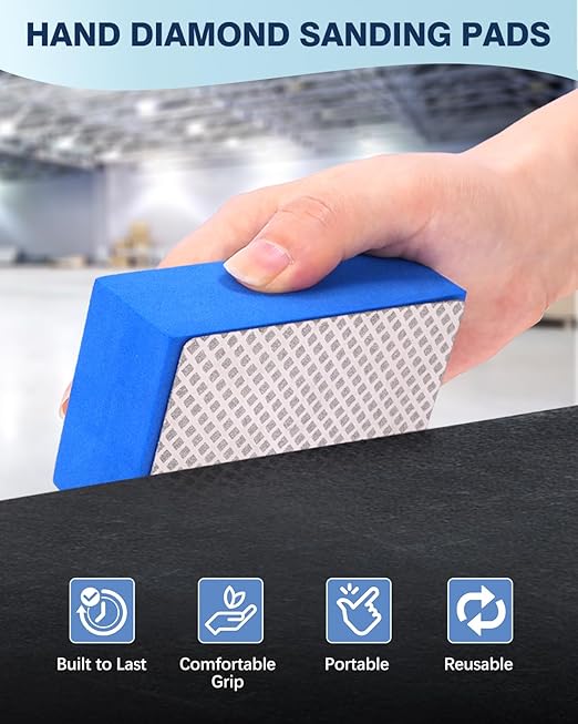 60# Diamond Hand Polishing Pads, Sanding Blocks Polishing, Sanding Pads Assortment, Sandpaper with High-Density Sponge, for Wood Tile Glass Stone Grinding