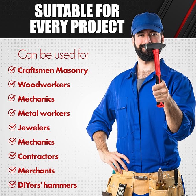 C&T 6-Piece Hammer Set, Fiberglass Handle & Mallet Set, Metal Working | Garage Home Kit | Mechanic Tools | Sledge Hammer | blacksmith Hammer | Ball Peen Hammers | Hand Tools