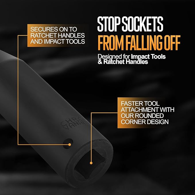 TIGHTSPOT 1/2 Inch Drive 11 mm Deep Impact Socket with Anti-Rounding 6 Point Design, Heat-Treated CRV Steel