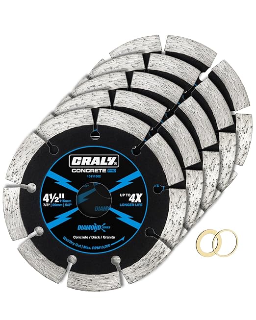 CRALY 4-1/2 Inch Super Thin Segmented Diamond Blade, 7/8 in Arbor, 4.5'' Diamond Stone Blade for Angle Grinder & Masonry Saw, Diamond Cutting Wheel for Cutting Concrete, Brick, Granite, Block, 5PC