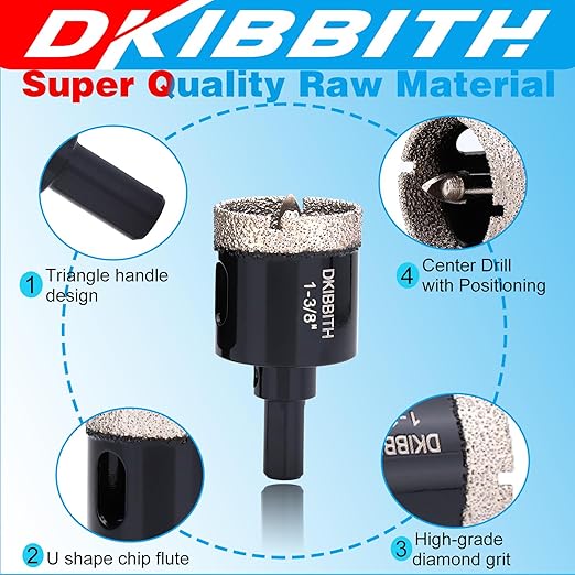1-3/8" Diamond Hole-Saw Bits with Pilot Drill Bit - 2pc 1-3/8 in Diamond Tipped Tile Hole Saws with Guiding Bit for Accurate Drilling, for Porcelain Tile Ceramic Pots Granite Stone Glass Bottles 35mm