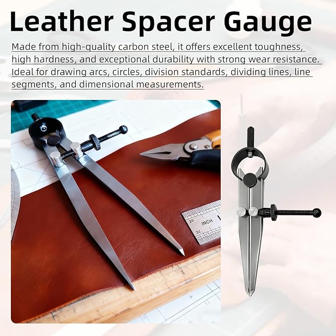 Leather Carving Hammer Mallet Wood Handle - 2PCS Set (Hammer + Compass), Durable, Easy Grip, Ideal for Leathercraft/DIY Stamping, Perfect for Leather Enthusiasts/DIY Crafters