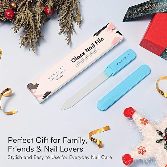 Makartt Nail File -Glass Nail File with Case, Double-Sided Sandblasted Crystal Nail Files for Natural Nails, Reusable Portable Manicure & Pedicure Buffer Gift for Women, 1pc Blue