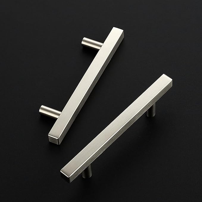 Ravinte 30 Pack 3-1/2 Inch Cabinet Pulls Brushed Nickel Sqaure Kitchen Cabinet Handles Silver Cabinet Hardware Stainless Steel Drawer Pulls 6 Inch Overall Length with Mounting Template