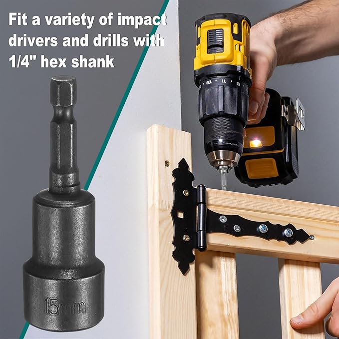 uxcell 2Pcs 1/4 Hex Shank 15mm Magnetic Hex Socket 65mm Length, CR-V Steel Quick-Release Impact Driver Socket Wrench Screw for Impact Drill Power Nut Setter