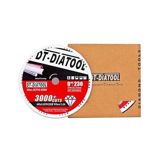 DT-DIATOOL Diamond Cut Off Wheels 9 x 7/8" for Steel Iron Rebar Metal Cutting Blades for Angle Grinder(2-Pack)