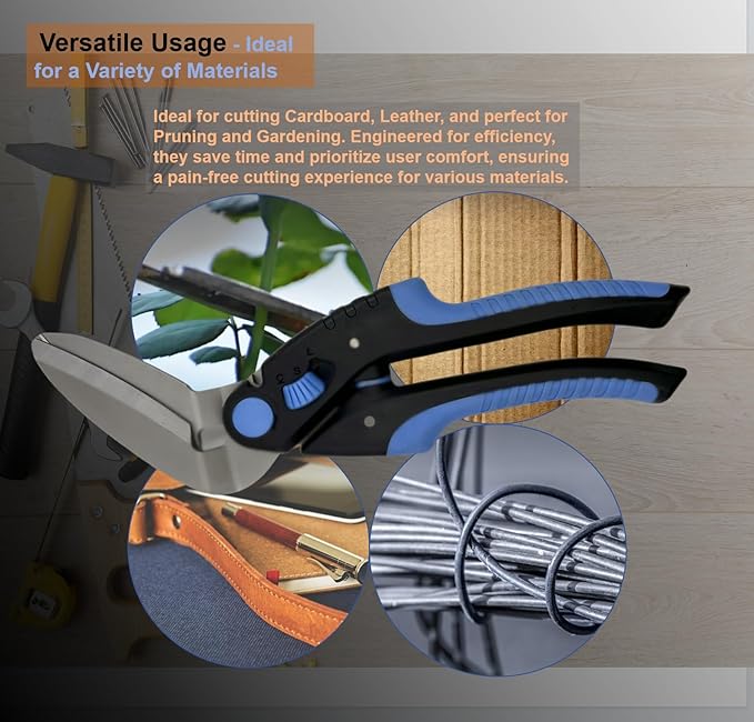 10In Heavy Duty Multipurpose Scissors + Upgraded Industrial Safety Shears Bundle - Carbon Steel Serrated Blades/Thick Fabric & Leather Cutter/Adjustable Locking Scissors