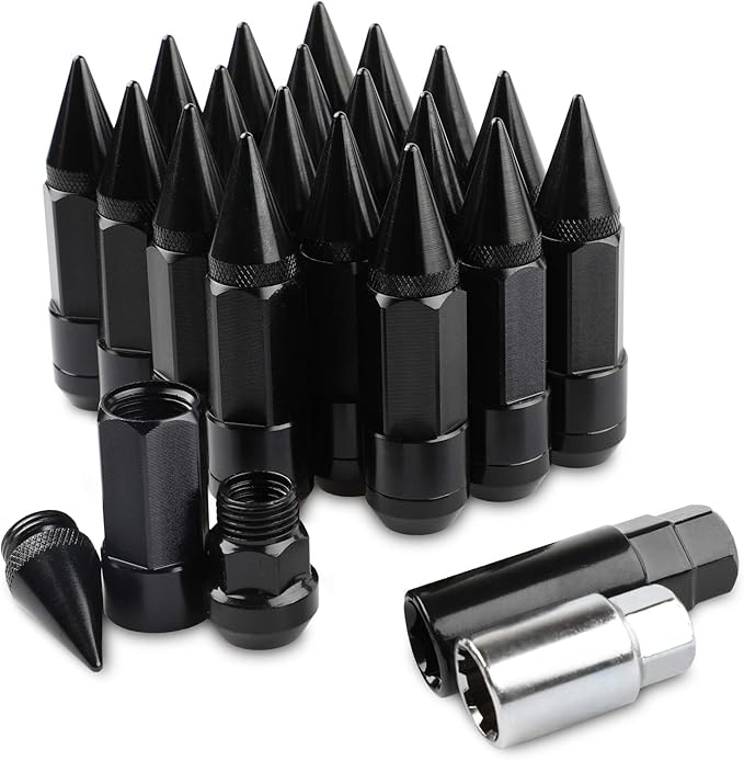 20Pcs Anti Theft Spikes Extended Tuner Wheel/Rims Lug Nut M12X1.5+Socket (Black)