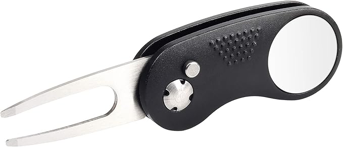 Mile High Life Golf Divot Repair Tool, All Metal Foldable Divot Tool with Pop-up Button & Magnetic Ball Marker