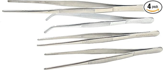 4Pcs 304 Stainless Steel Tweezers，6" 7" 8" 10" Tweezers with Precision Serrated Tips, Non-slip Multitool Tweezer for Jewelry Hobby Crafts Cooking Industrial Electronic Tweezers Tools
