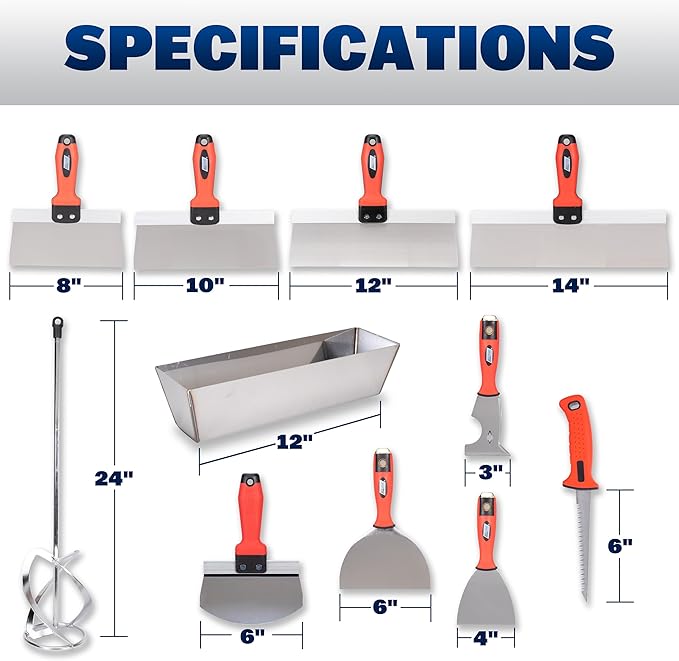 WAL-BOARD TOOLS Deluxe Drywall Finishing Tool Kit, Mud Pan, MultiTool, Taping Knife, Bucket Scoop, Saw, Mud Mixer, DTKFNSH2