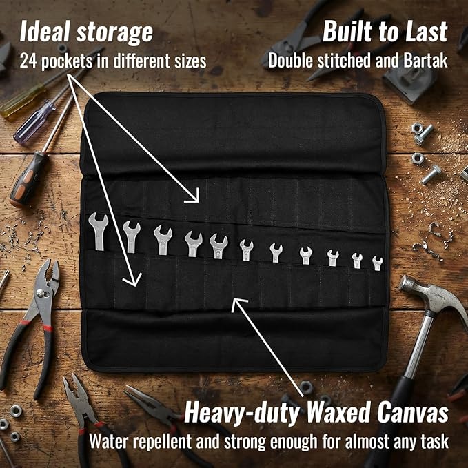 Under NY Sky Tool Roll Organizer, Heavy-Duty Wrench Bag, Portable Hand Tool Pouch for Mechanics, Electricians, and Hand Tools