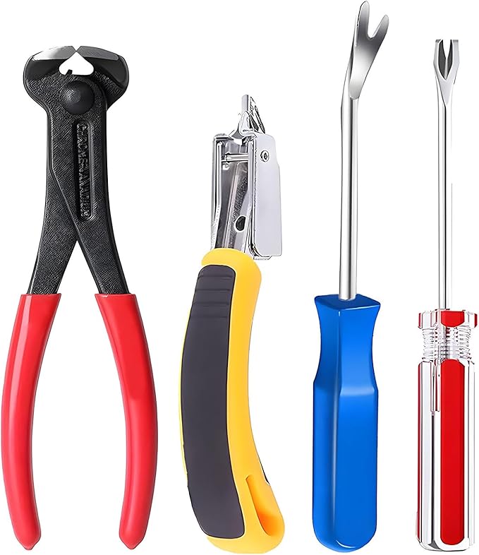 Construction and Upholstery Staple Remover Tack Puller Nail Remover Tool Set Nail Puller Plier, Staple Puller, Tack Lifter, Fastener Remover, for Furniture Floor Wall Wooden Case Car Photo