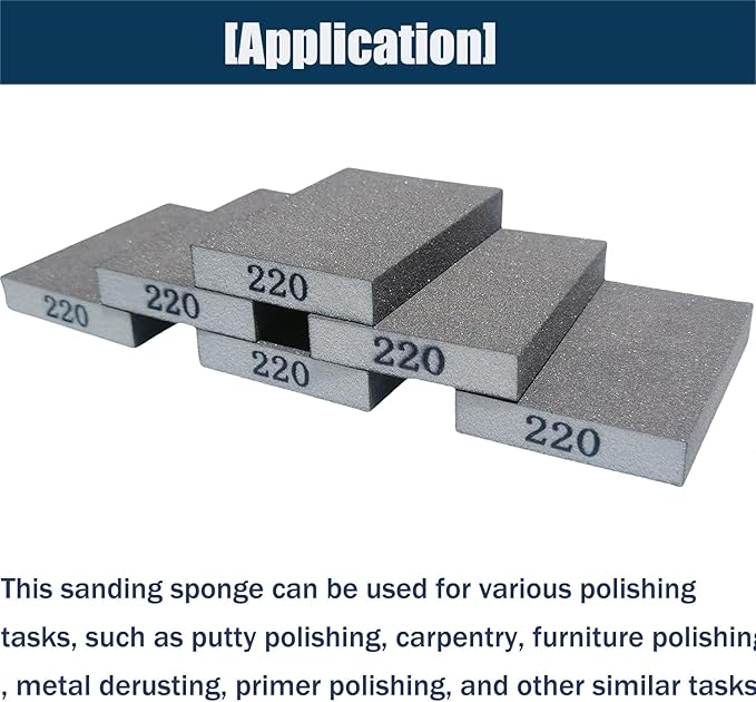 6 PCS 220 Grit Hand Sanding Blocks Set - Fine Sander Sponge, Wet and Dry Dual-use Sanding Sponges, Washable and Reusable, Ideal for Wood Metal Wall Polish