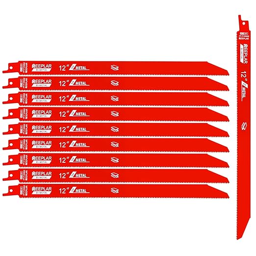10 Pack 12 inch 14/18 TPI Bi-Metal Auto Dismantling Reciprocating Saw Blades for 1/16-5/16 Medium Metals, 12??14+18-TPI Saw Blade for Metal Cutting